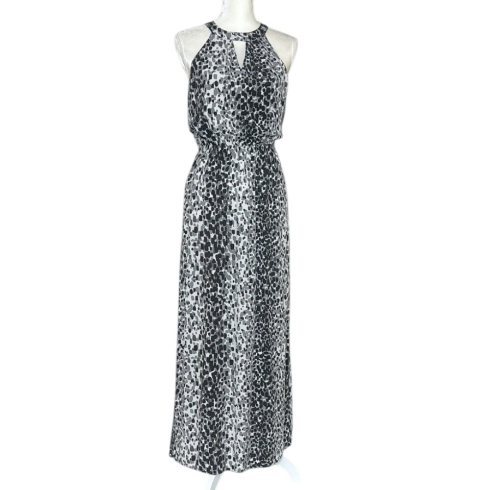Banana Republic White/Black/Gray Print Maxi Dress Summer Vacation Cruise Girly 6